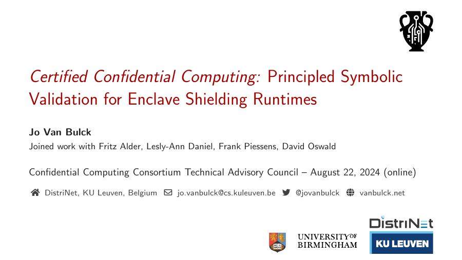 Certified Confidential Computing: Principled Symbolic Validation for Enclave Shielding Runtimes