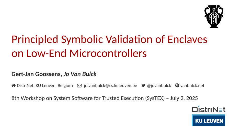 Principled Symbolic Validation of Enclaves on Low-End Microcontrollers